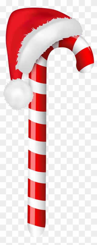 Candy Cane With Santa Hat Png Clip Art Image - Candy Cane With Christmas Hat Transparent Png