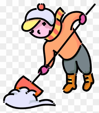 Vector Illustration Of Primary Or Elementary School - Boy Shoveling Snow Cartoon Clipart