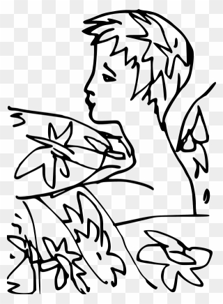 Outline Of Woman Surrounded By Flowers Clipart