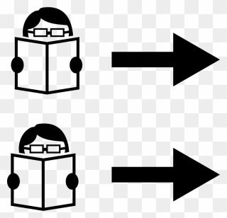 Two Students Reading Books With Right Arrows - Reading In Progress Clipart