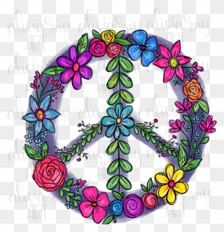 Colorful Floral Peace Sign Example Image - Peace Sign Clipart