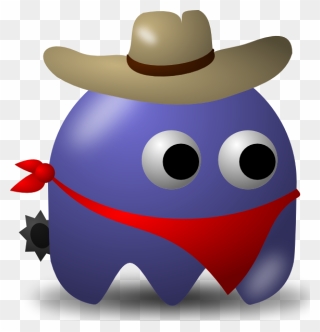 Free Vector Pcman Game Baddie Cowboy Clip Art - Pacman Ghost With Hat - Png Download