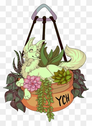 Ych Succulent Basket - Hanging Succulents Watercolor Clipart