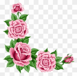 Pink Flower Border Clipart Graphic Royalty Free Download - Rose Corner Border Design - Png Download