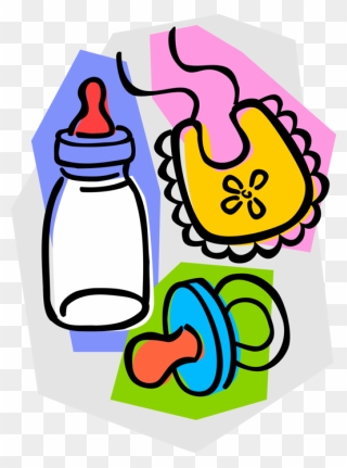 Bottle With And Bib - Baby Pacifier And Bottle Clipart - Png Download