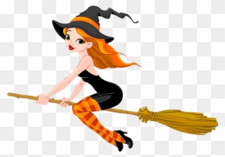 Halloween Clipart Gothic - Cartoon Witches On Brooms - Png Download