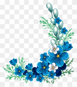 Transparent Flower Border Clipart - Corner Blue Flower Border - Png Download