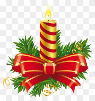 Christmas Candle Striped With Bow Png Image - Christmas Candle Clipart Transparent Png