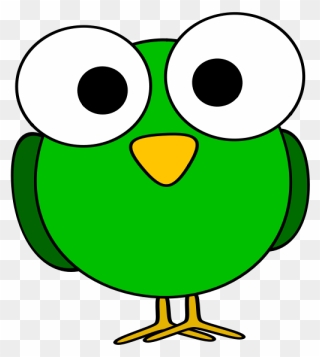 Green Large Eyed Bird Image - Clipart Funny Bird - Png Download