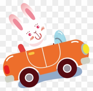 Cartoon Clip Art Painted Orange Bunny - Rabbit In A Car Cartoon - Png Download