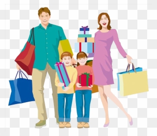 Shopping Bag Family Clip - Shopping Cartoon Family Png Transparent Png