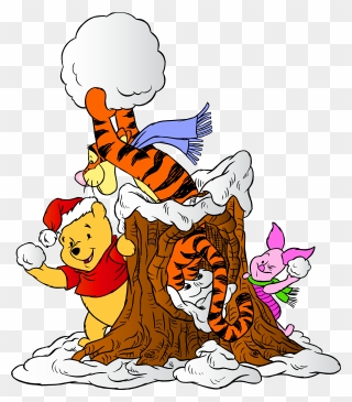 Winnie The Pooh And Friends With Snowballs Png Clip - Winnie The Pooh Winter Png Transparent Png