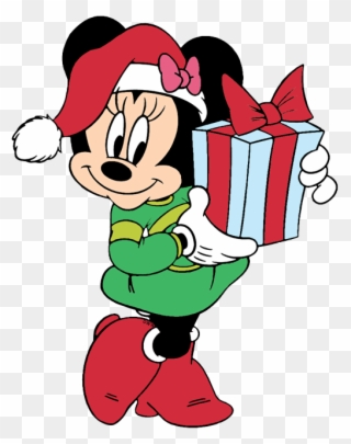 New Minnie Posing With Christmas Present - Christmas Day Clipart