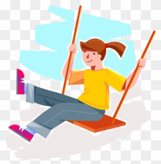 Vector Illustration Of Young Girl Swings On Playground - Swing Clipart