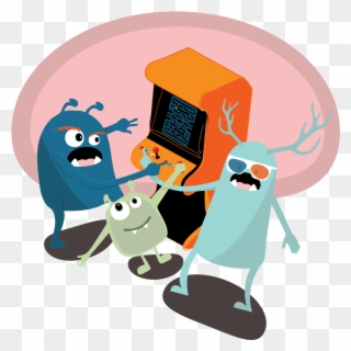 3 Monsters Playing An Arcade Game - Arcade Game Clipart