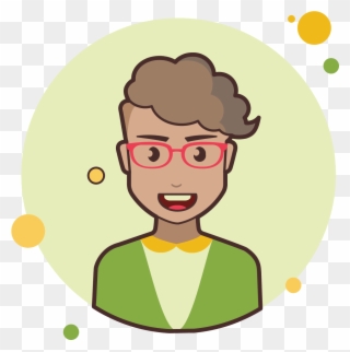 Short Curly Hair Lady With Red Glasses Icon - Cartoon Clipart