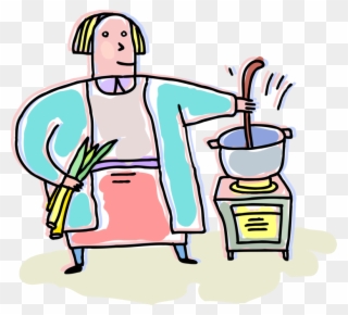 Vector Illustration Of Kitchen Cook Cooking With Soup - Cooking Clipart