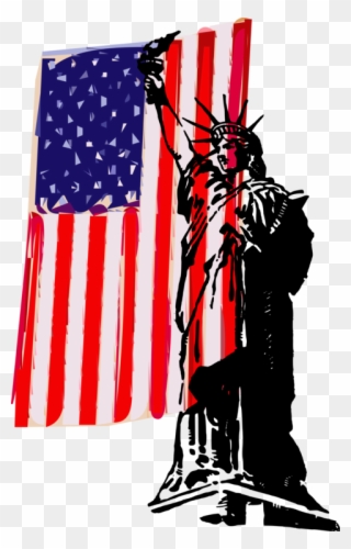 Statue Of Liberty Flag Of The United States Drawing - American Flag Freedom Clipart - Png Download
