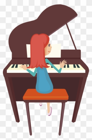 Piano Clipart Two - Cartoon Girl Playing Piano - Png Download