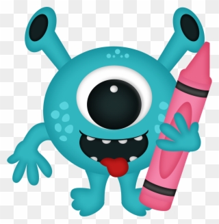 Monster Holding A Crayon Clip Art - Monster - Png Download