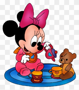 Minnie Mouse With Teddy Bear - Baby Disney Cartoon Characters Png Clipart
