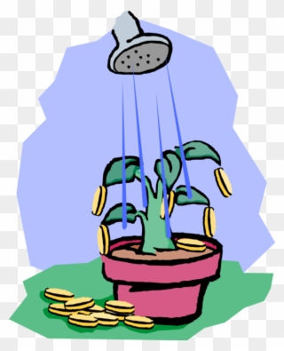 Vector Illustration Of Water Can Watering Money Tree - Illustration Clipart
