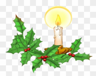 Christmas Candle And Holy Leaves - Christmas Day Clipart