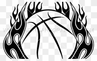 19 Flames Clip Black And White Line Drawing Huge Freebie - Basketball Ball Vector Fire - Png Download
