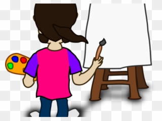Portrait Clipart Art Easel - Cartoon Of Someone Painting - Png Download