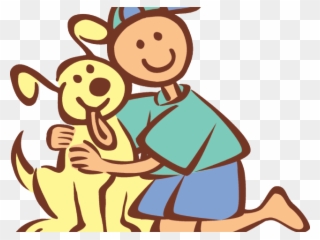 Dogs Clipart Hug - Person Hugging Dog Cartoon - Png Download