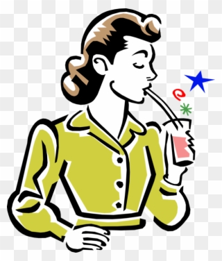 Vector Illustration Of 1950's Vintage Style Woman Drinking - Drinking A Soda Clipart
