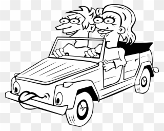 1950s Car Drawing - Car With People Drawing Clipart