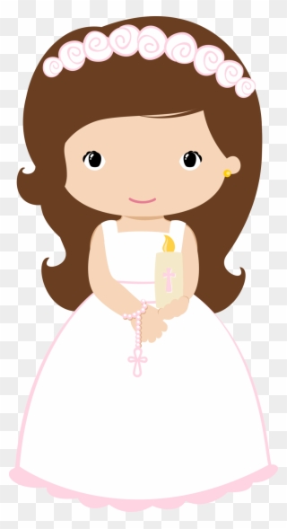 Girl With Candle And Rosary - Niña Primera Comunion Png Clipart