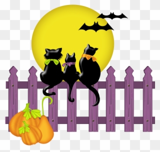 Collection Of Halloween High Quality Free - Cats On A Fence Clipart - Png Download