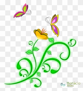 Small Butterfly With Flower Clipart - Png Download