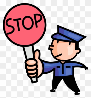 Traffic Clipart Crossing Guard - Crossing Guard With Stop Sign Cartoon - Png Download