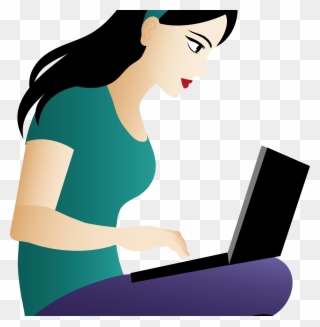Girl On Computer Free - Use The Laptop Clipart - Png Download