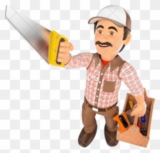 Picture Black And White Stock Carpenter Clipart Tool - 3d Cartoon Handyman Character - Png Download