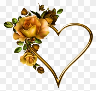 Purple Heart Tattoos, Rose Heart Tattoo, Tattoo Hearts, - Gold Heart With Flower Clipart