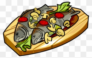 Roast Fish With Mushrooms And Tomato - Fish Dish Clipart Png Transparent Png