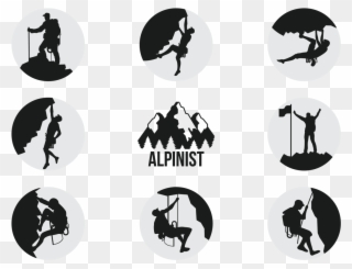 Alpinists Climbers Silhouettes Vector - Mountaineering Clipart