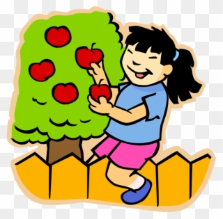 Vector Illustration Of Primary Or Elementary School - Girl Picking Apple Clipart - Png Download