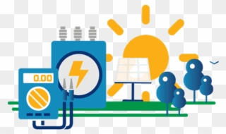 Illustration Of The Sun, Trees, A Solar Panel, A Battery, - Electricity Clipart