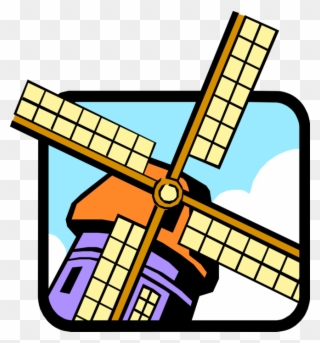 Vector Illustration Of Dutch Windmill In The Netherlands, - Kinderdijk Clipart