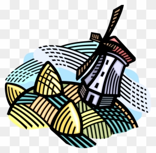 Vector Illustration Of Dutch Windmill With Alfalfa Clipart