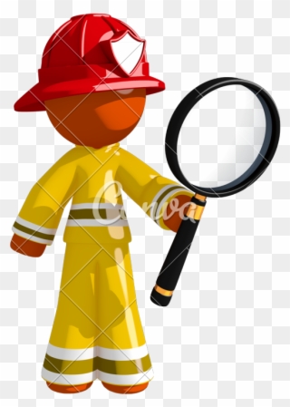 Orange Man Firefighter Looking Through Photos By - Firefighter Clipart