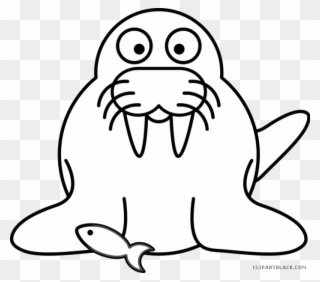 Walrus Clipart Black And White - Cartoon Walrus - Png Download
