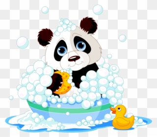 Panda Bears Cartoon Animal Images Free To Download - Animal In A Bath Clipart - Png Download