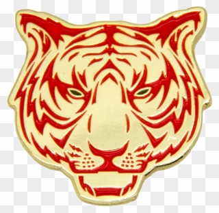 Tiger Head Pin, Gold/red - Tiger Head In Circle Clipart