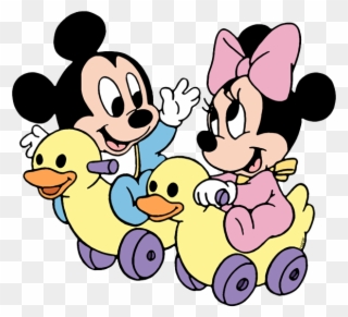 Baby Mickey, Baby Minnie On Toy Ducks - Mickey Mouse Clipart